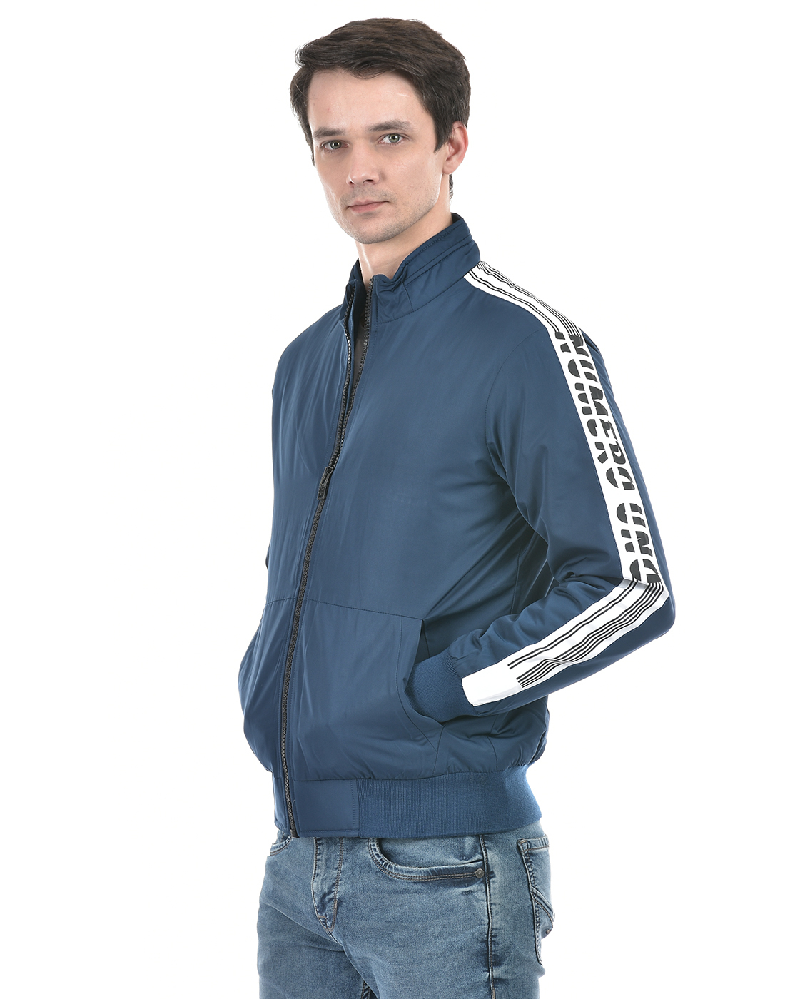 Numero Uno Men Striped Dark Blue Jacket